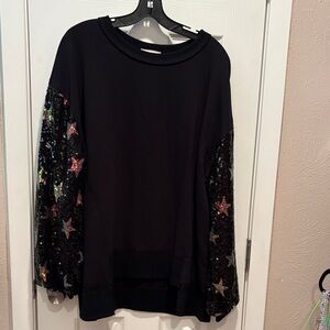 Fantastic Fawn Black Sweatshirt with Sequin Star Sleeves
